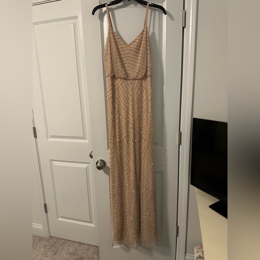 Adrianna Papell Blush/Cream Beaded Gown